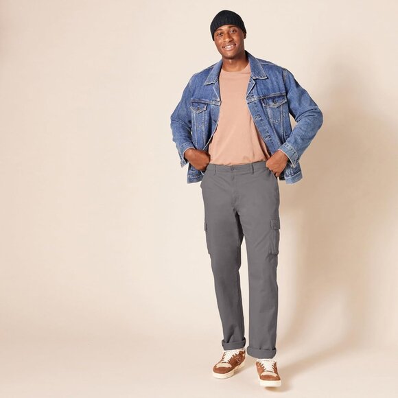 Men's Big & Tall Straight-Fit Stretch Cargo Pants in Dark Grey - Comfort & Style - Picture 8 of 8